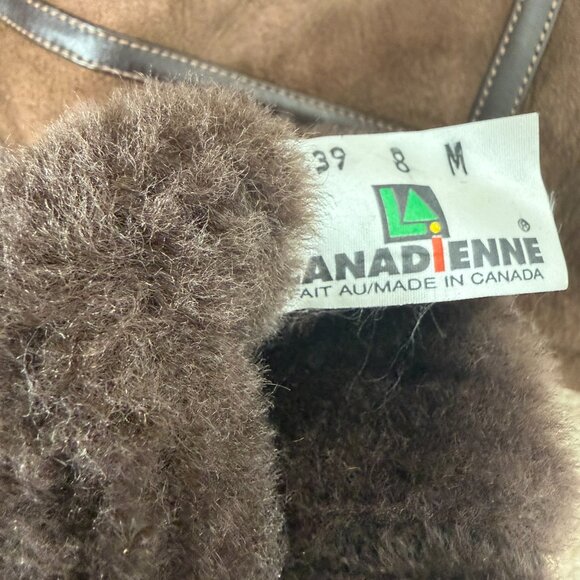 LA CANADIENNE Brown Suede/Leather Shearling Winter Boots Size 8 - Picture 6 of 12